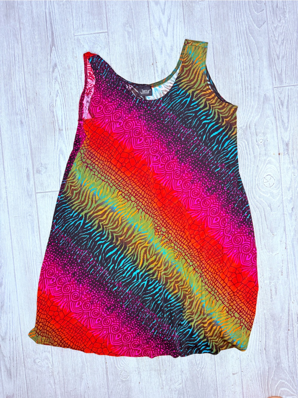Vintage jostar multicolor rainbow animal print stretch tank dress beach vacation